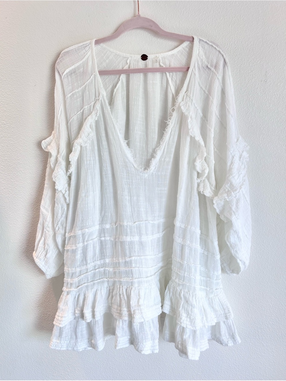 Free People Tamasi Ruffle-Trim V-Neck Tunic White Medium